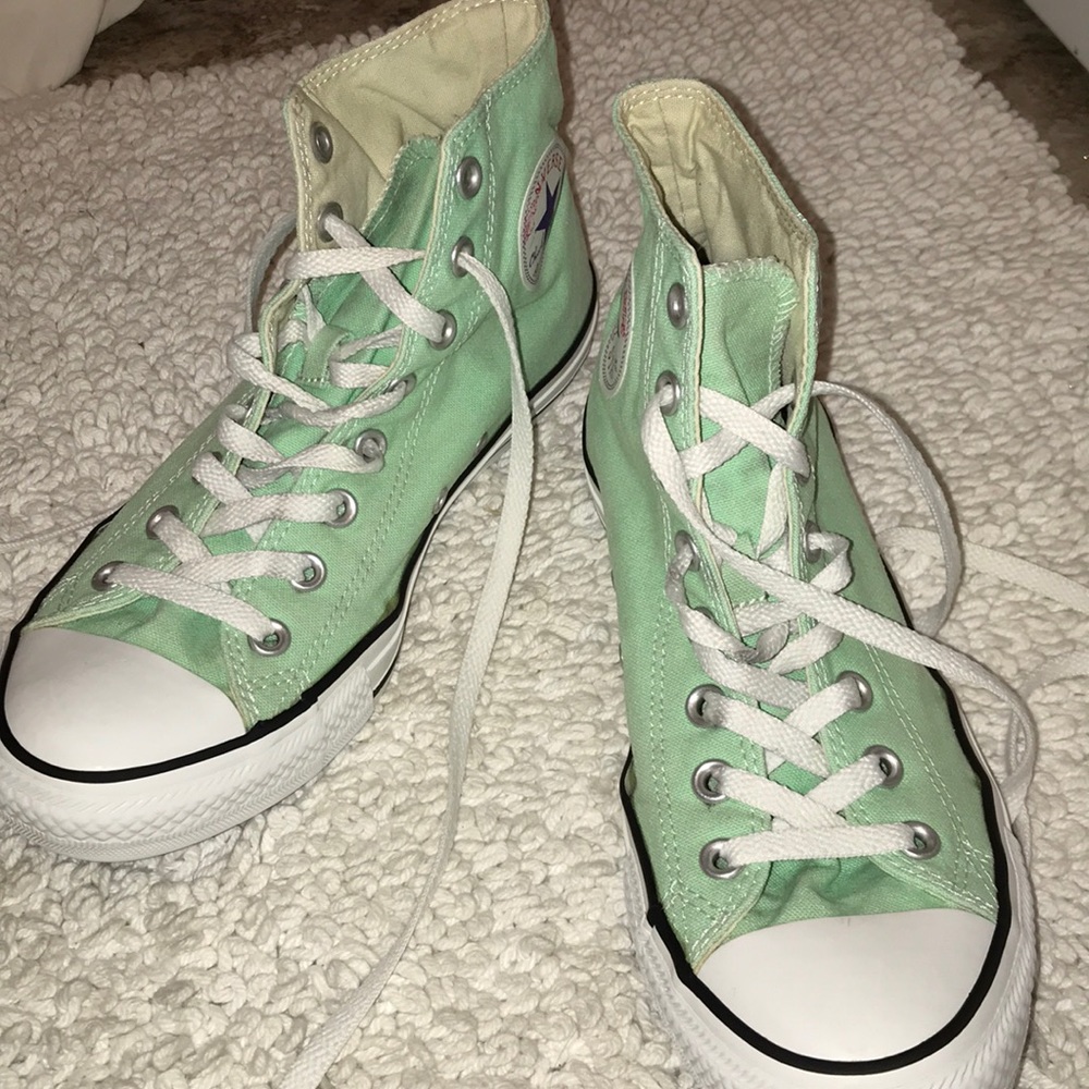 Mint green converse hi tops